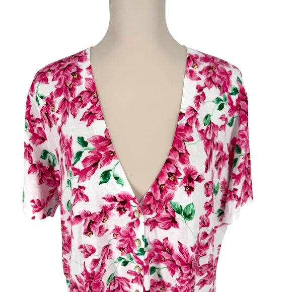 Talbots Kelly Cardigan Size 1X Summer Blossoms Floral Elbow Sleeve Cotton READ - Picture 3 of 12